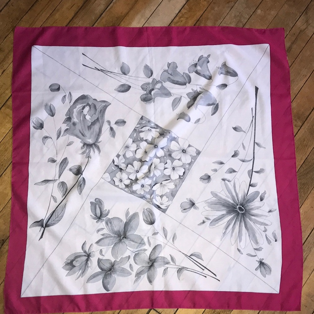 Floral Square Scarf in Fuchsia Border